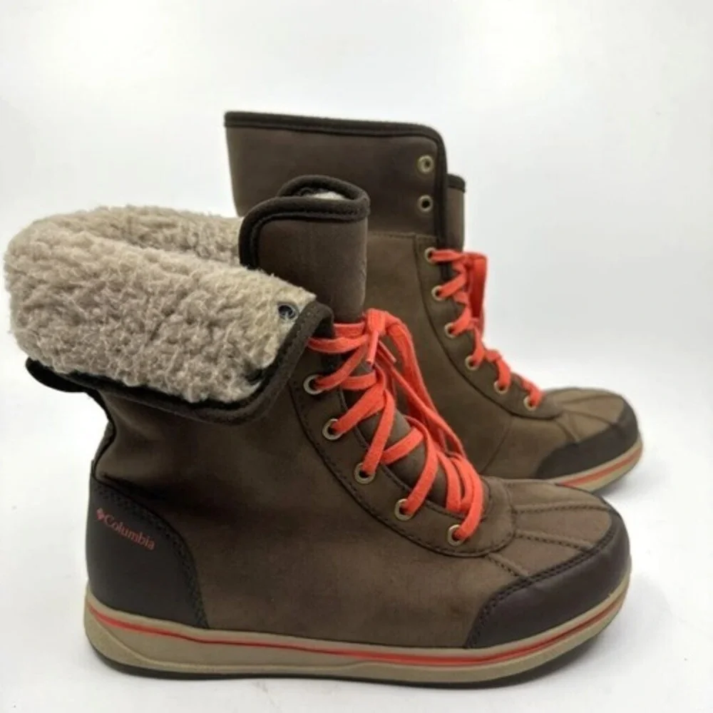 Columbia Winter Boots Youth Size‎ 4 Brown Orange Excellent Waterproof Faux Fur
